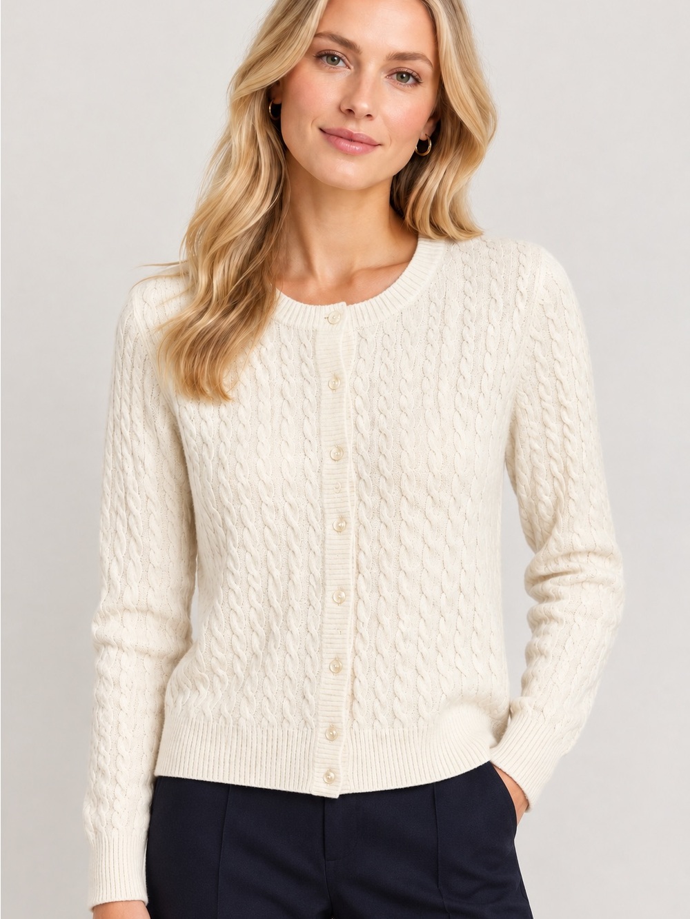J. Crew Women’s Ivory 100% Cashmere Cable Knit Cardigan L CR175